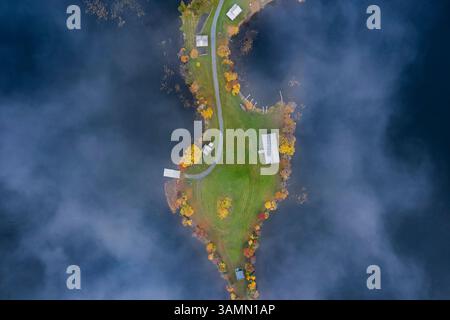 Vue aérienne de l'île de Kizhi, République de Carélie, district de Medvezhyegorsky, Russie. Banque D'Images