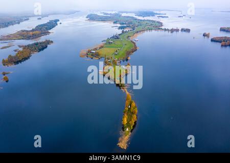 Vue aérienne de l'île de Kizhi, République de Carélie, district de Medvezhyegorsky, Russie. Banque D'Images