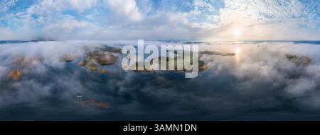 Vue panoramique aérienne de l'île de Kizhi, République de Carélie, district de Medvezhyegorsky, Russie. Banque D'Images