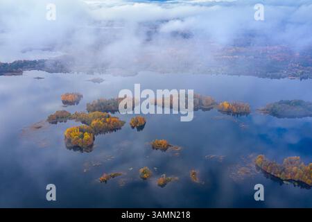 Vue aérienne de l'île de Kizhi, République de Carélie, district de Medvezhyegorsky, Russie. Banque D'Images