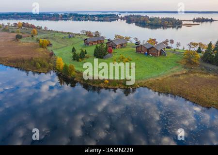 Vue aérienne de l'île de Kizhi, République de Carélie, district de Medvezhyegorsky, Russie. Banque D'Images