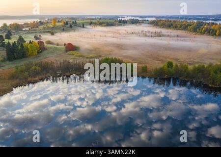 Vue aérienne de l'île de Kizhi, République de Carélie, district de Medvezhyegorsky, Russie. Banque D'Images
