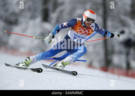 19 février 2014 - Sotchi, Russie - Bode Miller des États-Unis sur la première manche du slalom géant masculin au Rosa Khutor Alpine Center aux Jeux olympiques d'hiver de Sotchi 2014. Miller a terminé 20e au classement général. (Crédit image : © Erich Schlegel/ZUMAPRESS.com) Banque D'Images