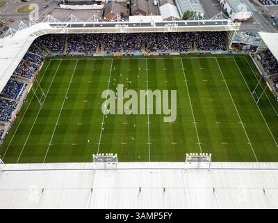 Image aérienne du stade Halliwell Jones à Warrington au Royaume-Uni Banque D'Images