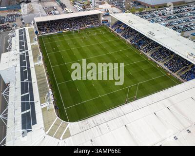 Image aérienne du stade Halliwell Jones à Warrington au Royaume-Uni Banque D'Images