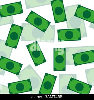 Icône argent comptant. Billets éparpillés. Motif de billet de banque vert. Contexte de financement vectoriel. Illustration de Vecteur