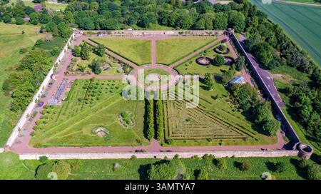 Vue aérienne d'Amisfield Walled Garden, Haddington, Écosse. Banque D'Images