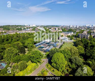 Vue aérienne des jardins botaniques royaux, Glasgow, Écosse. Banque D'Images