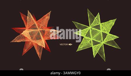 Cristal. Objet avec des points. Grille moléculaire. La technologie 3D style avec panneaux de particules - aggloméré. Vector illustration. Structure de connexion futuriste de la chimie et de la s Illustration de Vecteur