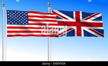 États-Unis vs Royaume-Uni, agitant des drapeaux sur un fond bleu ciel, illustration vectorielle Illustration de Vecteur