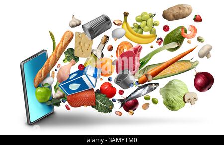 Épicerie en ligne comme une application mobile sur un téléphone intelligent faire une commande pour l'épicerie comme un magasin numérique représentant la livraison à domicile de supermarché et c Banque D'Images
