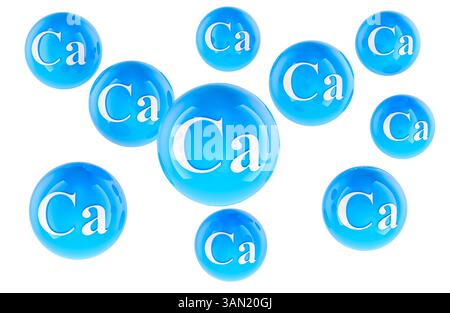Boules de calcium Ca, rendu 3D isolé sur fond blanc Banque D'Images