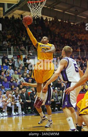 18 janvier 09 : le garde du Minnesota Lawrence Westbrook (20 ans) en action lors d'un match de basket-ball Big Ten NCAA entre les Northwestern Wildcats et les Golden Gophers du Minnesota à la Welsh-Ryan Arena, Evanston, Illinois, remporté par les Wildcats 74-65.(crédit image : © Dennis Wierzbicki/Cal Sport Media)(crédit : © Dennis Wierzbicki/Cal Sport Media) Banque D'Images