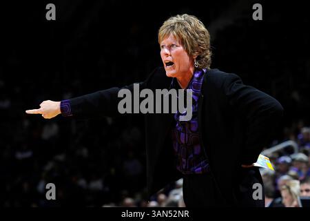 17 janvier 2009 : l'entraîneur-chef Deb Patterson des Wildcats de l'État du Kansas appelle son équipe contre les cyclones de l'État de l'Iowa en première mi-temps au Bramlage Coliseum de Manhattan, au Kansas. Kansas State Won 59-52.(image crédit : © Peter Aiken/Cal Sport Media) Banque D'Images
