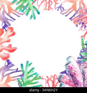Cadre ovale aquarelle en coraux néon colorés Banque D'Images