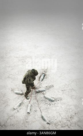 DATE DE SORTIE : 26 juin 2009. TITRE DU FILM : The Hurt Locker. STUDIO : voltage Picturess TERRAIN : Irak. Forcé de jouer à un jeu dangereux de chat et de souris dans le chaos de la guerre, une unité d'escouade de bombe d'élite de l'armée doit se réunir dans une ville où tout le monde est un ennemi potentiel et chaque objet pourrait être une bombe mortelle. PHOTO : affiche Banque D'Images