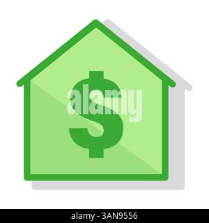 Forme de maison verte. Vecteur de symbole dollar. Icône de l'immobilier. Graphique des biens financiers. Illustration de Vecteur