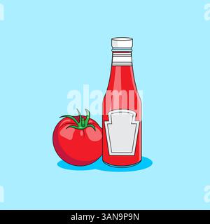 Illustration vectorielle de dessin animé de ketchup de tomate Illustration de Vecteur