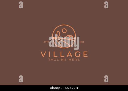 Village rural Scene Outdoor logo badge pour Business Agricultural Organic Food Industry Illustration de Vecteur