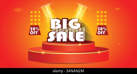 Le vecteur de bannière de grande vente pour la conception d'entreprise, peut être utilisé dans le flyer de marché de vente en ligne, la publicité, l'annonce de rabais, le flyer facilement modifiable, Illustration de Vecteur