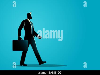 Illustration vectorielle d'un homme d'affaires sans visage marchant en toute confiance avec une mallette, symbolisant la croissance de carrière, le succès de l'entreprise, l'ambition, le leadership Illustration de Vecteur