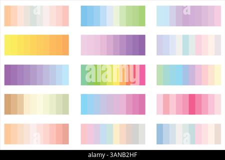 Pastel palettes de couleurs 15x10 Packs, Découvrez 15 ensembles de palettes de couleurs vectorielles vibrantes - 10 couleurs uniques chacune pour des designs élégants : lumière, Vintage Illustration de Vecteur