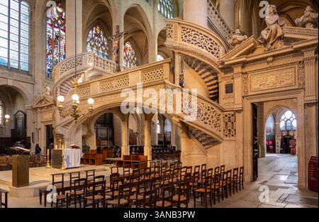 France, Paris, quartier Latin, Rue Clovis, Eglise Saint-Etienne-du-Mont, église, intérieur, écran de roche en pierre Banque D'Images