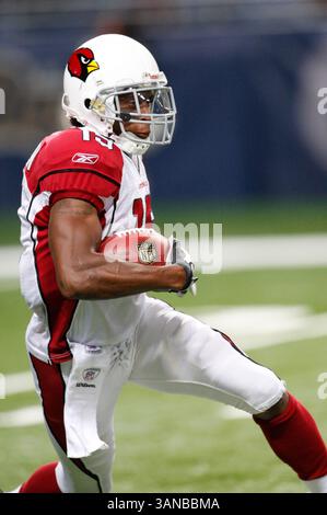 2 novembre 2008 : le récepteur Steve Breaston #15 des Arizona Cardinals Wide en action contre les Rams au Edwards Jones Dome à Saint Louis, Missouri. Arizona a gagné 34-13.(image crédit : © Barry Taylor/Cal Sport Media) Banque D'Images
