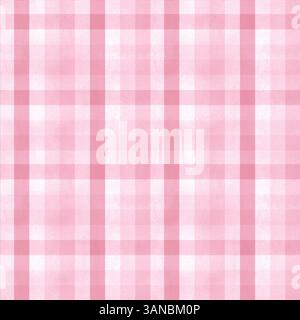 Motif à carreaux plaid sans couture rose blanc avec texture aquarelle. Motif géométrique pour nappes, serviettes en papier, rideaux. Papier de scrapbooking. S Banque D'Images