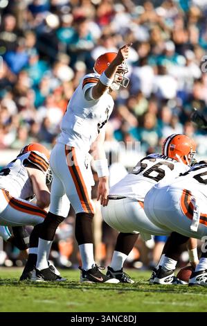 26 octobre 2008, Jacksonville Jaguars vs Cleveland Browns. Le quarterback des Browns de Cleveland, Derek Anderson (3), lors de la première mi-temps au Jacksonville Municipal Stadium. (Crédit image : © Cal Sport Media/ZUMA Press) Banque D'Images