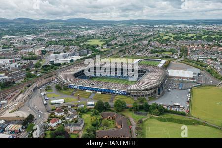 Vue aérienne du Scottish Gas Murrayfield Stadium, Roseburn St, Edinburgh, VK Banque D'Images