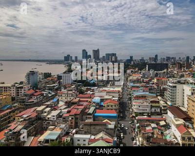 Vue aérienne de Phnom Penh, Cambodge. Banque D'Images