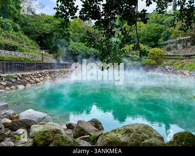 Taipei, Taïwan, HotSprings Park, vue panoramique, Geyser paysage, district de Beitou, Qingjiang Banque D'Images