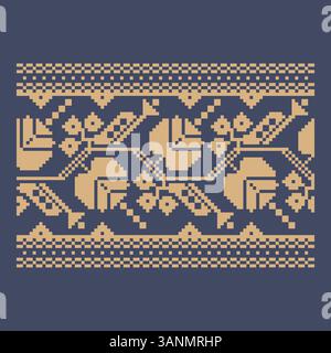 Élément de motif de frontière ukrainienne. Pochoir pour impression de bloc ou conception de tatouage. Décoration géométrique florale. Illustration de Vecteur