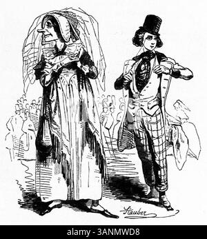 Cette illustration de Carl Stauber de 1846, publiée dans *Fliegende Blätter* volume 2, numéro 44, illustre l’approche satirique des questions sociales et politiques, avec le style signature de Stauber mêlant humour et critique dans un format visuel. Banque D'Images