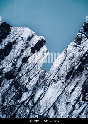 Vue aérienne du glacier Solheimajokull dans le sud de l'Islande. Banque D'Images