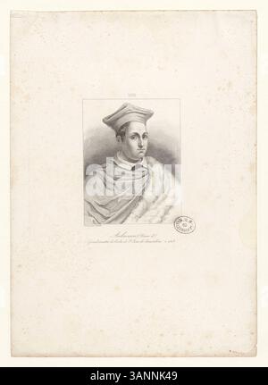 Estampe représentant Pierre d'Aubusson, le Grand Maître des Chevaliers hospitaliers, décédé en 1503. Cette estampe en creux de la collection Boyer illustre son rôle dans l'ordre et son impact sur l'histoire médiévale. Banque D'Images