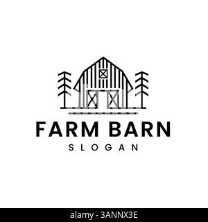 Cabane en rondins rustique minimaliste moderne dans un style en ligne avec icône d'arbre à vigne pour logo de ferme Illustration de Vecteur