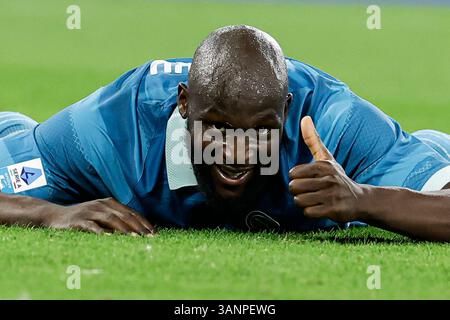 Napoli, Italie. 23 janvier 2022. Romelu Lukaku de Napoli gesticulate lors du match de football Serie A entre Napoli et Empoli au stade Diego Armando Maradona à Naples, dans le sud de l'italie -lundi 14 avril 2025. Sport - Soccer . (Photo de Alessandro Garofalo/LaPresse) crédit : LaPresse/Alamy Live News Banque D'Images