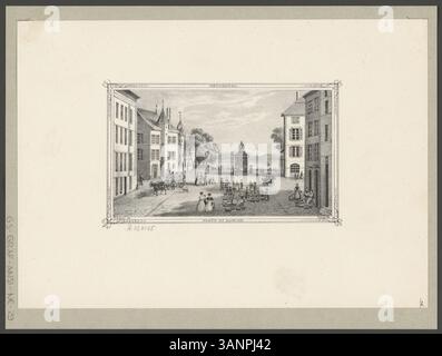 Cette lithographie de Jean-Henri Baumann et Werner représente la place du marché à Neuchâtel vers 1845. L'impression détaillée montre la place du marché de Neuchâtel, capturant le paysage urbain de l'époque. Banque D'Images