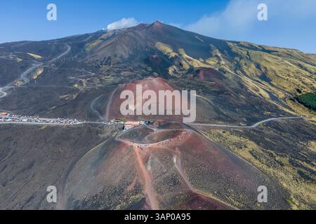 Vue aérienne des cratères de Silvestri sur l'Etna, Catane, Sicile, Italie. Banque D'Images