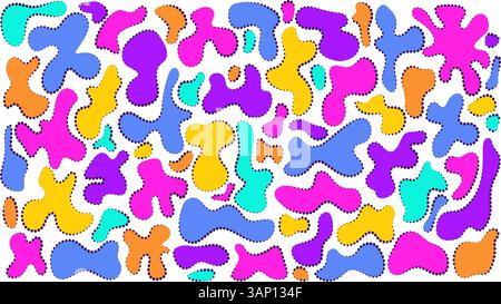 Formes liquides acides brillantes, ensemble de formes de couleurs vibrantes, blobs fluides psychédéliques, taches amorphes intenses, fond moderne vif, mélange de pop art comique et Illustration de Vecteur