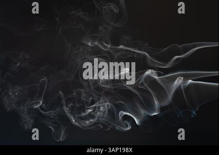 Tourbillons de flux de fumée isolés sur fond noir de studio Banque D'Images