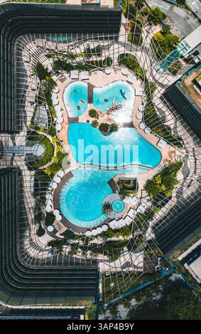 Hong Kong - 30 juin 2020 : vue aérienne de l'hôtel Ocean Park Marriott à Wong Chuk Hang sur l'île de Hong Kong, Wong Chuk Hang, district sud de Hong Kong. Banque D'Images