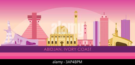 Coucher de soleil Skyline panorama de la ville d'Abidjan, Côte d'Ivoire - illustration vectorielle Illustration de Vecteur