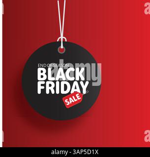 Le vendredi noir sale tag bannière cercle et la corde accroché sur fond rouge Illustration de Vecteur