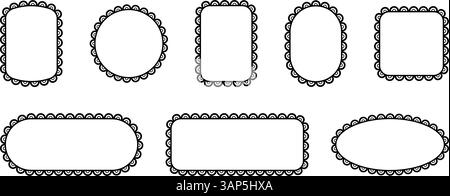 Cadre avec bord festonné. Bordures de dentelle avec motif pour la photo. Collection d'éléments de modèle vectoriel pour la conception isolé sur fond blanc. Illustration de Vecteur