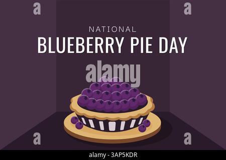 Illustration vectorielle à plat du jour de la tarte aux myrtilles. Illustration de Vecteur