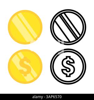 Illustration de l'icône de pièce de monnaie. Signe dollar devise. Ensemble graphique argent. Symboles vectoriels jaunes. Illustration de Vecteur