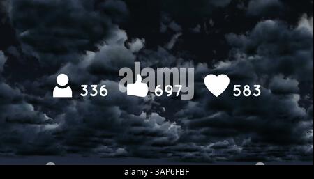 Image d'icônes de médias sociaux avec des numéros sur des nuages Banque D'Images